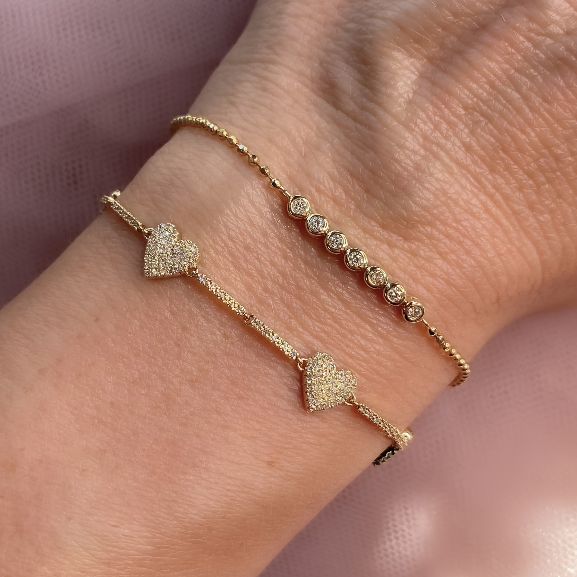Shy Creation Faceted Ball Yellow Gold and Diamond Bracelet